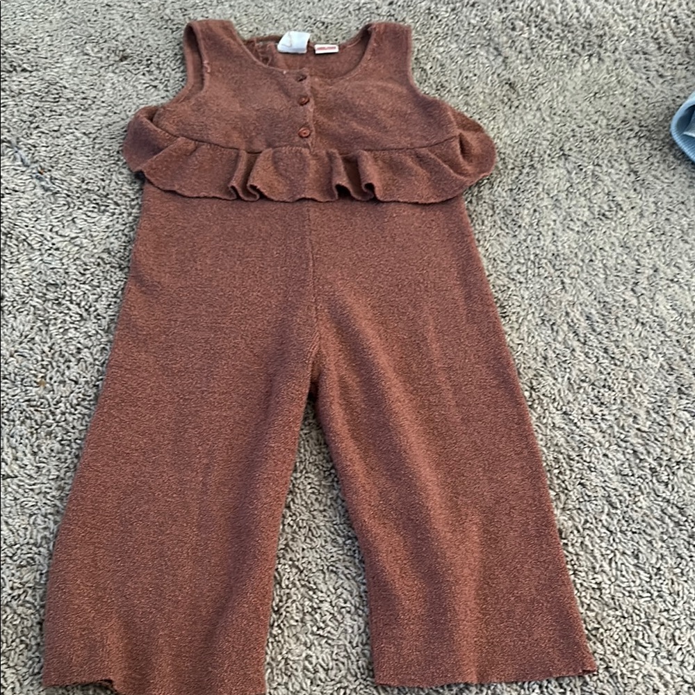 Zara Brown Ruffled Jumpsuit with Wide-Cut Legs